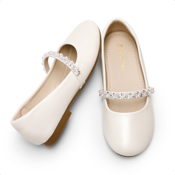 Girl's Strap Mary Jane Ballerina Flats - IVORY - 4